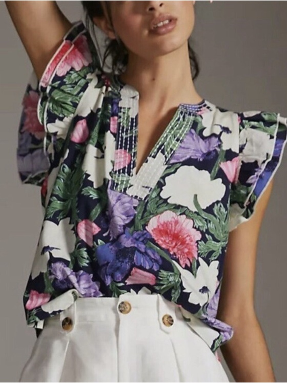 Maeve x Cecilia Pettersson floral ruffle-sleeve top from Anthropologie